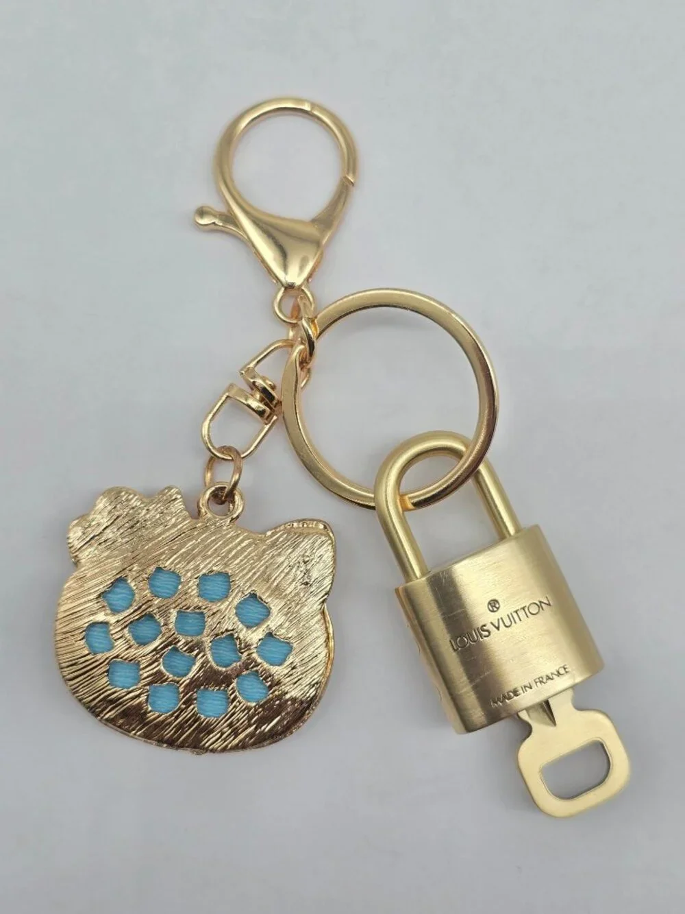 Louis Vuitton Authentic Gold Padlock 🔑 Key + Stylish Unbranded Cat Charm